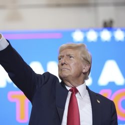 Republican presidential candidate former President Donald Trump points to supporters as he wraps up a campaign rally, Saturday, July 27, 2024, in St. Cloud, Minn. (AP Photo/Alex Brandon),Image: 893203226, License: Rights-managed, Restrictions: This content is intended for editorial use only. For other uses, additional clearances may be required., Model Release: no, Credit line: ČTK / AP / Alex Brandon