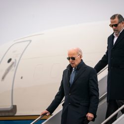 President Joe Biden and his son, Hunter Biden, arrive aboard Air Force One at Hancock Field Air National Guard Base in Syracuse, N.Y. on Saturday, Feb. 4, 2023. Biden and his son are scheduled to visit with family members following the passing of his brother-in-law, Michael Hunter.,Image: 754145612, License: Rights-managed, Restrictions: , Model Release: no, Credit line: Profimedia