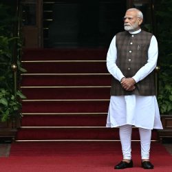 India’s Prime Minister Narendra Modi waits for the arrival of Abu Dhabi's Crown Prince Sheikh Khaled bin Mohamed bin Zayed Al Nahyan at the Hyderabad House in New Delhi on September 9, 2024.,Image: 905974802, License: Rights-managed, Restrictions: , Model Release: no, Credit line: Sajjad HUSSAIN / AFP / AFP / Profimedia