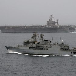 080730-N-8539M-160
NORTH ARABIAN SEA (July 30, 2008) The Royal New Zealand Navy Frigate HMNZS Te Mana (F111) sails alongside the Nimitz-class aircraft carrier USS Abraham Lincoln (CVN 72) in the north Arabian Sea. Lincoln is deployed to the U.S. 5th Fleet area of responsibility to support Operations Iraqi Freedom and Enduring Freedom as well as maritime security operations. U.S. Navy photo by Mass Communication Specialist 2nd Class N. Brett Morton (Released)