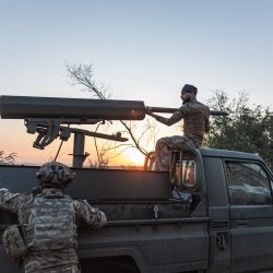 DONETSK OBLAST, UKRAINE - AUGUST 19: Ukrainian soldier loads shells into a vehicle adapted to fire helicopter shells in the direction of Toretsk, in Donetsk Oblast, Ukraine on August 19, 2024. Diego Herrera Carcedo / Anadolu/ABACAPRESS.COM,Image: 900051625, License: Rights-managed, Restrictions: , Model Release: no, Credit line: AA/ABACA / Abaca Press / Profimedia