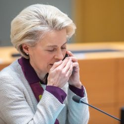 BRUSSELS - President of the European Council Ursula Von Der Leyen uses her mobile phone before the roundtable meeting on the second day of the annual spring summit of the European Council. The summit will discuss, among other things, the relationship with Ukraine and economic policy. ANP JONAS ROOSENS netherlands out - belgium out,Image: 764932622, License: Rights-managed, Restrictions: , Model Release: no, Credit line: JONAS ROOSENS / ANP MAG / ANP via AFP / Profimedia