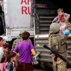 A still image taken from a handout video provided by the Russian Defence Ministry press-service shows Russian peacekeepers evacuating Nagorno-Karabakh civilians at an undisclosed location, 25 September 2023. Over the past 24 hours, Russian military personnel ensured the delivery of 190 tons of cargo with food and fuel and other aid for the civilian population of Karabakh, the Russian Ministry of Defence said on 25 September. Russian peacekeepers escorted the transport of civilians from the Martuni region, delivering 70 people to Stepanakert, the ministry added. Some 715 civilians, including 402 children, have been taken to the Russian peacekeeping contingent, where they have been provided with accommodation, food and medical assistance. Azerbaijan on 19 September 2023 launched a brief military offensive on the contested region of Nagorno-Karabakh, a breakaway enclave that is home to some 120,000 ethnic Armenians. The Armenian government announced the evacuation of about 3,000 local residents from the region following the ceasefire agreed on 20 September 2023, as Azerbaijan opened all checkpoints with Armenia for the unimpeded exit of civilians from the territory of Nagorno-Karabakh. Russian peacekeepers escorted convoys of civilians from Nagorno-Karabakh leaving for Armenia, the Russian Ministry of Defense reported.   -- MANDATORY CREDIT -- BEST QUALITY AVAILABLE -- HANDOUT EDITORIAL USE ONLY/NO SALES,Image: 808286428, License: Rights-managed, Restrictions: -- MANDATORY CREDIT -- BEST QUALITY AVAILABLE --  HANDOUT EDITORIAL USE ONLY/NO SALES
EDITORIAL USE ONLY/NO SALES, HANDOUT, ***
HANDOUT image or SOCIAL MEDIA IMAGE or FILMSTILL for EDITORIAL USE ONLY! * Please note: Fees charged by Profimedia are for the Profimedia's services only, and do not, nor are they intended to, convey to the user any ownership of Copyright or License in the material. Profimedia does not claim any ownership including but not limited to Copyright or License in the attached material. By publishing this material you (the user) expressly agree to indemnify and to hold Profimedia and its directors, shareholders and employees harmless from any loss, claims, damages, demands, expenses (including legal fees), or any causes of action or allegation against Profimedia arising out of or connected in any way with publication of the material. Profimedia does not claim any copyright or license in the attached materials. Any downloading fees charged by Profimedia are for Profimedia's services only. * Handling Fee Only 
***, Model Release: no, Credit line: Profimedia